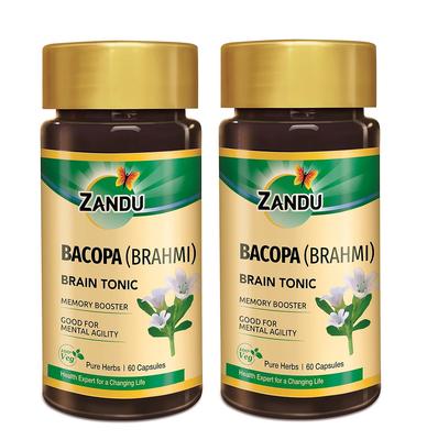 Bacopa Brahmi Capsules 60 Veg  X Pack of 2 Ayurvedic Herbal Supplement for Focus, Concentration & Mental Clarity