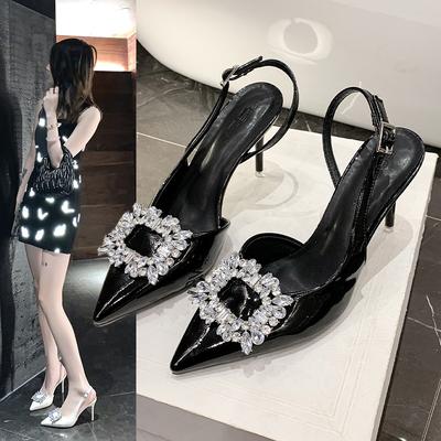 Γαλλικά σανδάλια μυτερά ψηλοτάκουνα stiletto γυναικεία εξωτερικά 2025 καλοκαίρι νέα σανδάλια με κεφάλι τσάντας stiletto με λουλούδι και στρας