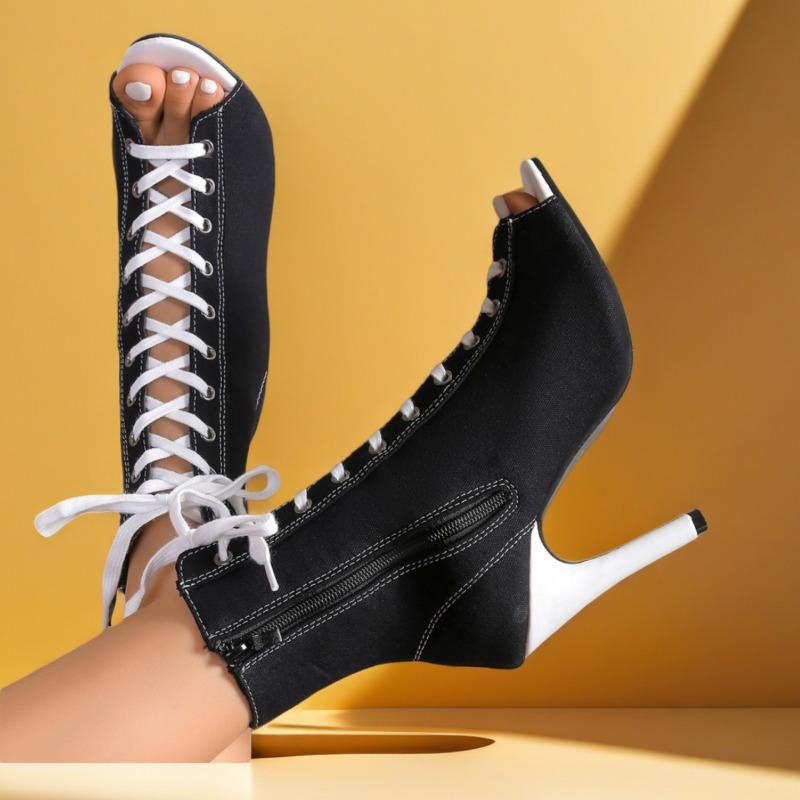 Strappy Stiletto Heel Fish Mouth Sandals Summer New Round Toe Paneled Non-Slip Wear-Resistant High Heels