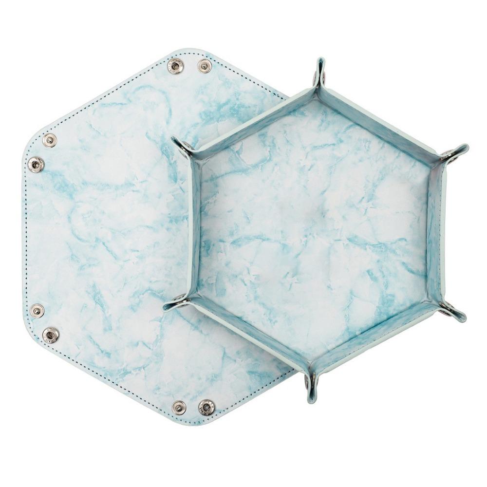 PU Leather Desktop Storage Tray Double-sided Folding Miscellaneous Storage Box Multifunctional Hexagonal Folding Storage Box