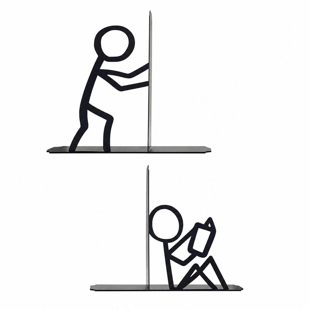Iron Bookend with Figure Design Lightweight Silhouette Stable Metal Bookends for
