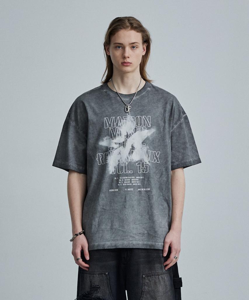 Maison Mined Falling Star Washing Half T Charcoal