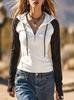 European Style Color Block Women's Hooded Sweatshirt - Slim Fit, Half Zip, Long Sleeve, 2026 Collection