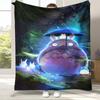 Retro Cute T-Totoro Cartoon Flannel Blanket,Ultra Soft Warm Plush Throw for Home Bedroom Bed Sofa Cover Office Camping Picnic