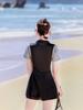 Women's Patchwork Slimming One-Piece Swimsuit - Elegant and Conservative Swimwear for Vacation or Hot Springs
