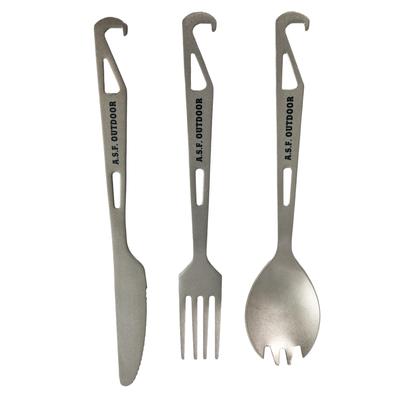 OUTDOOR Titanium Cutlery Set with Fork with Knife with Storage Bag Included A.S.F. (spoon Hook, Hook, Hook)