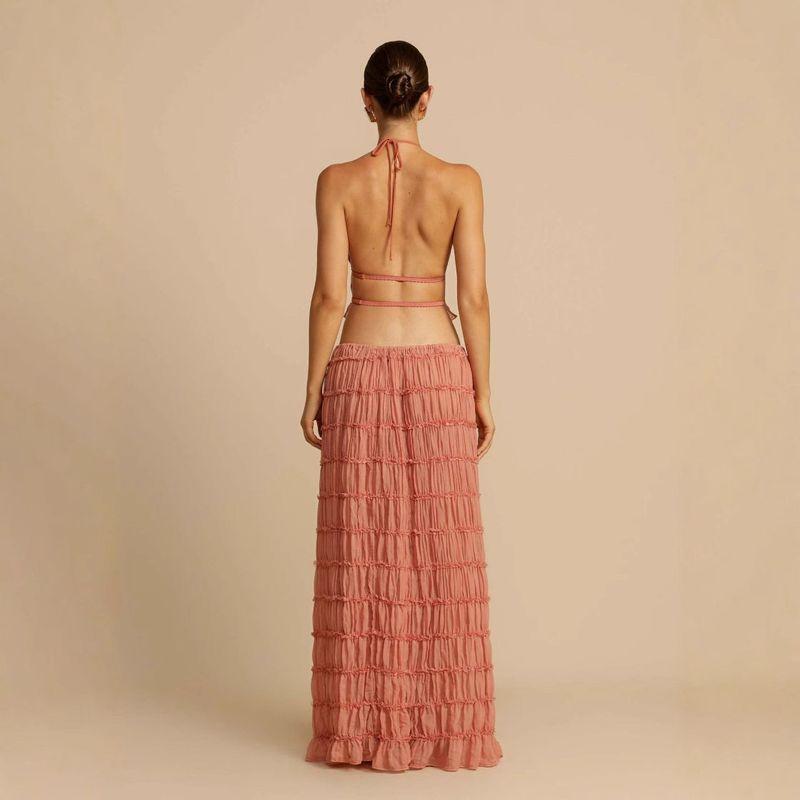 2025 Spring and Summer New European and American Fashion Sexy Backless Halter Neck Lace Vest Long Skirt Suit Beach Skirt