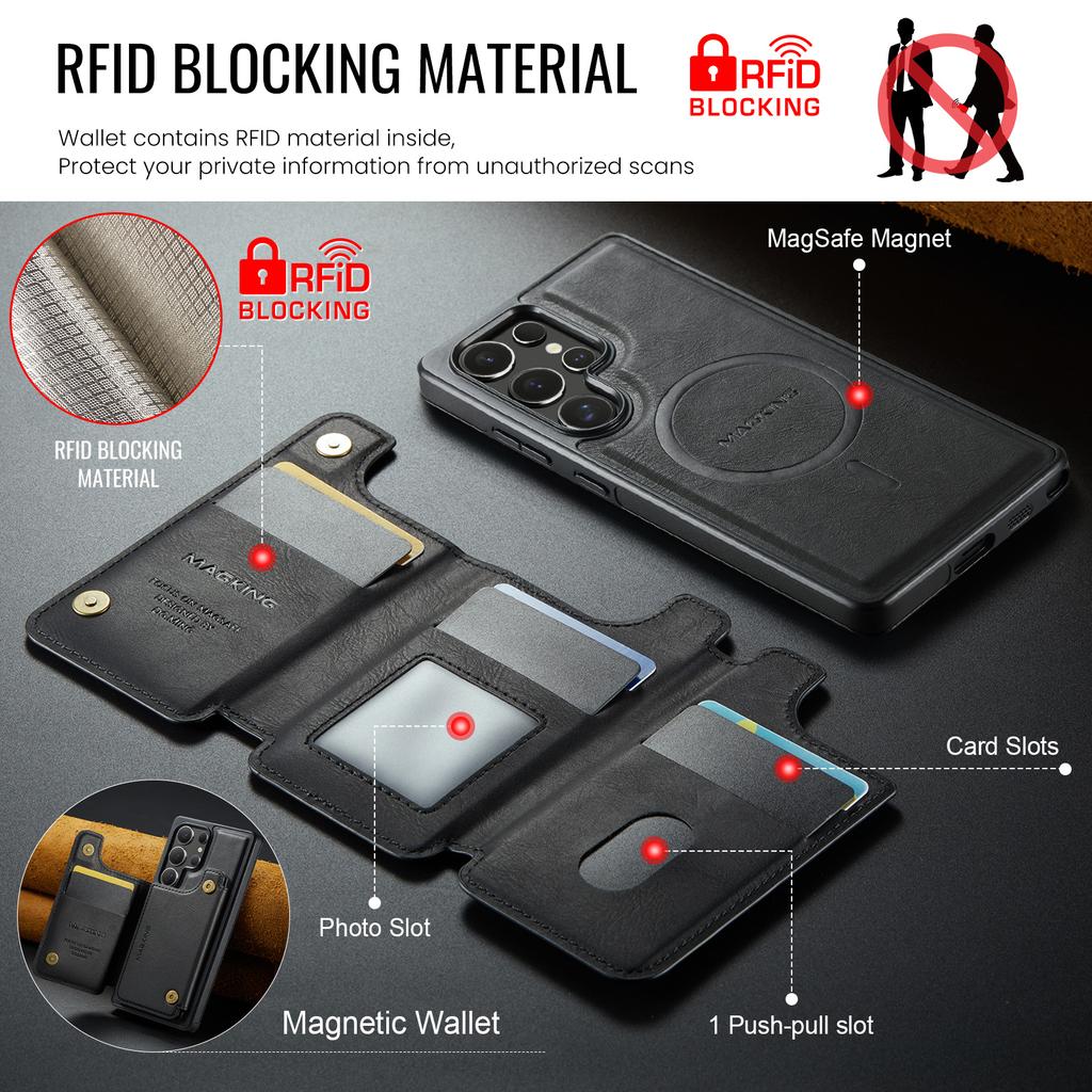 MAGKING K3 Series For Samsung Galaxy S25 Ultra Magnetic Case Wallet PC + TPU + PU Phone Cover