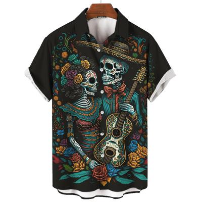 Day Of The Dead Shirts For Men Skull Mens Shirt 3d Printed Short Sleeved Tops Street Retro Loose Oversized Shirts Men Clothing