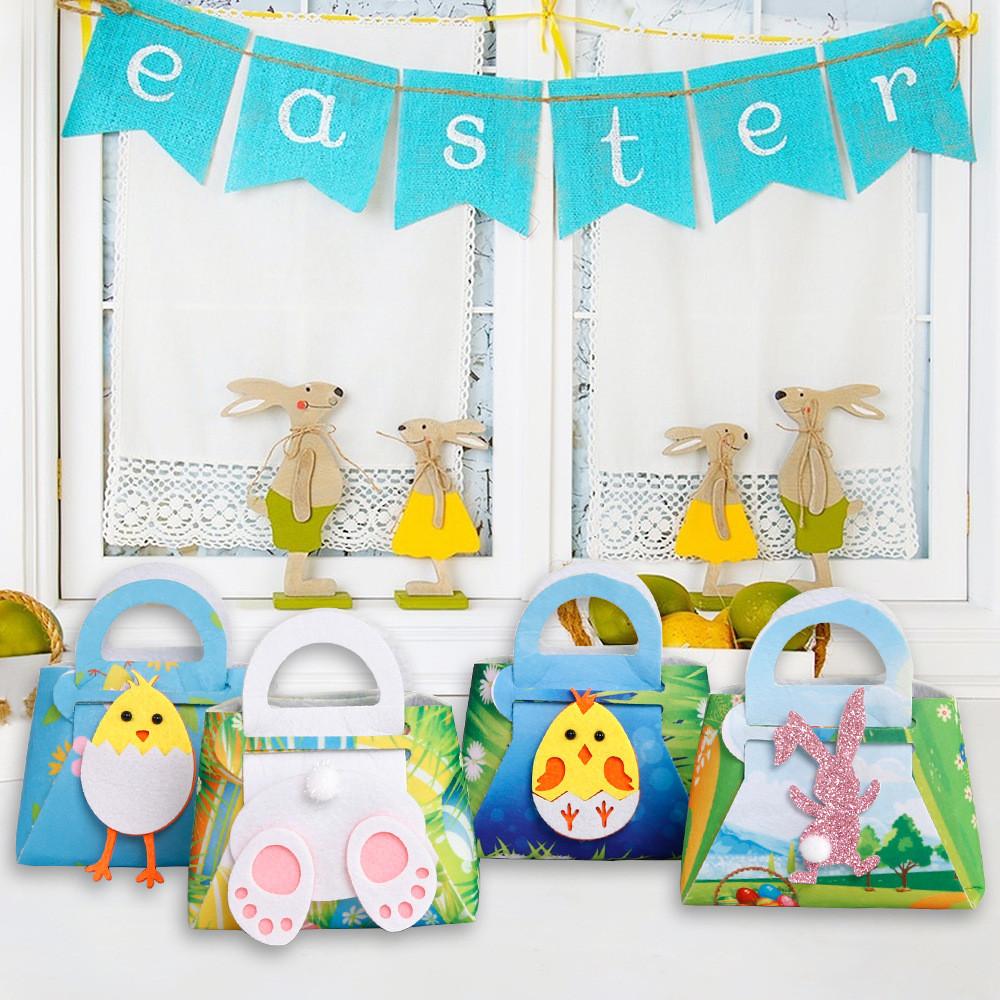 Delightful Easter Felt Carry Bags With Bunny And Chick Patterns Ideal For Candy And Gift Storage