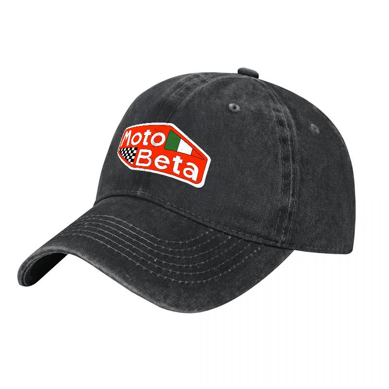 Moto Beta Washed Canvas Baseball Cap Classic Logo Design Unisex Adjustable Hat for Outdoor Activities and Casual Wear
