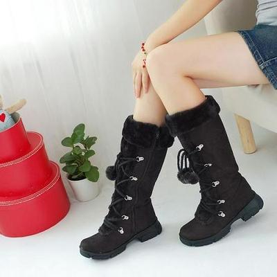Women's Plus Size Lace-Up Plush Snow Boots - Non-Slip, Wear-Resistant, Thick Sole, Long Cotton, Winter Warm Outerwear