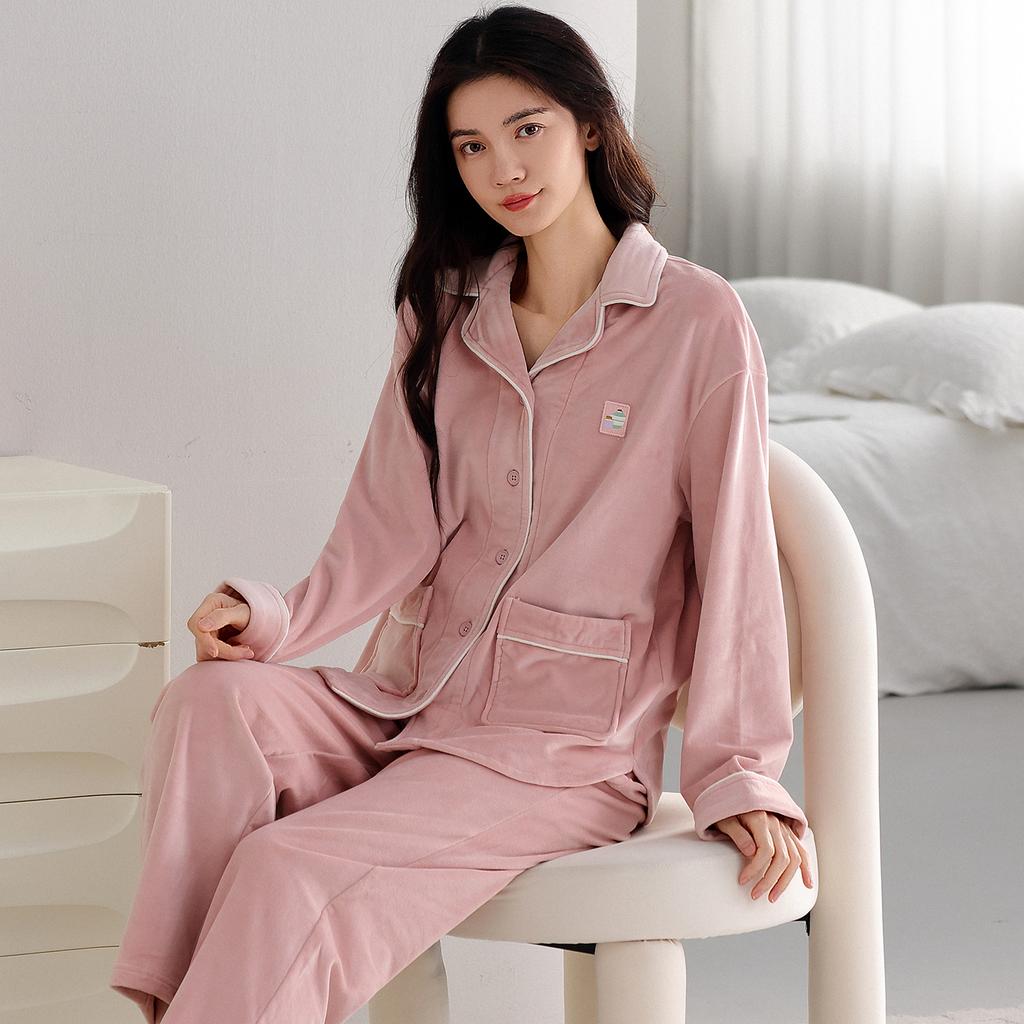 Pajamas Ladies Autumn And Winter Island Fleece Warm Long Sleeve Spring And Autumn Thickened Coral Fleece Loungewear Set