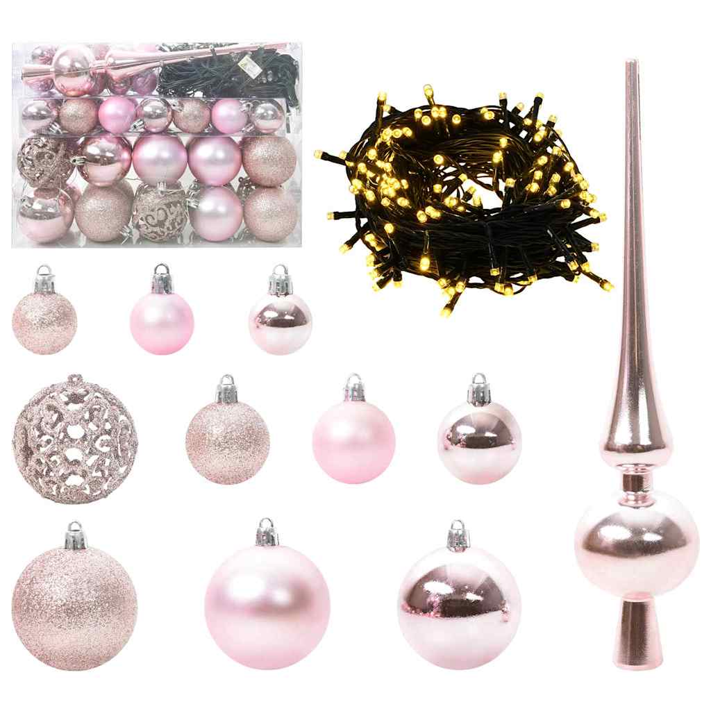 Christmas Ornament Set with 150 LEDs 61 Pcs Pink Plastic