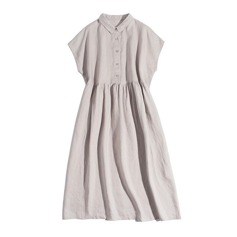 Summer New Literary Small Lapel Shoulder Sleeve Shirt Skirt Short Sleeve Casual Dress Women