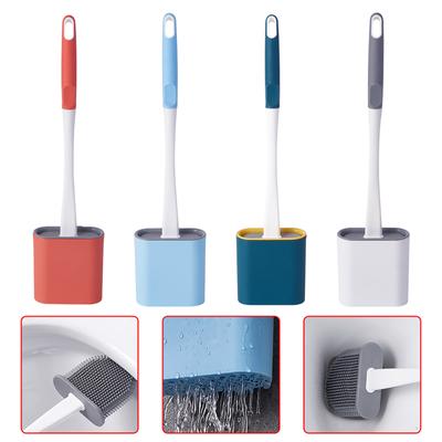 Hanging Toilet Brush Water Leak Proof with Base Silicone Wc Flat Head Flexible Soft Bristles Brush with Quick Drying Holder