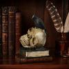 Spooky Bookshelf Display Figurines Halloween Skull Head Statue Gothic Crow And Book Sculpture Haunted House Tabletop Decorations Resin Statue