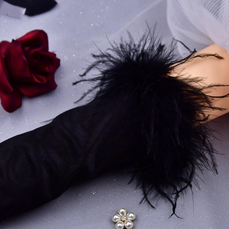 Guanti da Matrimonio Guanti da Ballo di Fine Anno Guanti Lunghi con Piume Bianche per Opere Costume da Ballo di Fine Anno per Donna Accessori