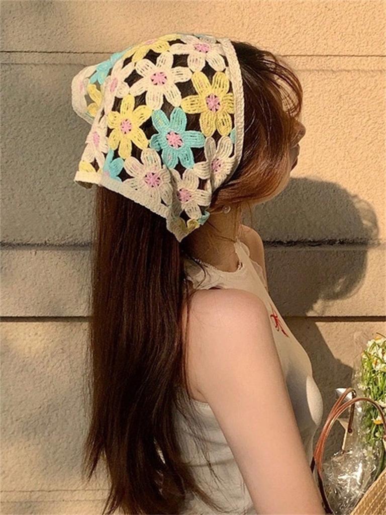 1 ladies vintage handmade crochet stitch mesh red cute sweet little daisies strawberry headband Binding Bandana Headband