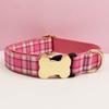 Pet Dog Collar With Grid Print Design And Bone Decor For Gift And Holiday
