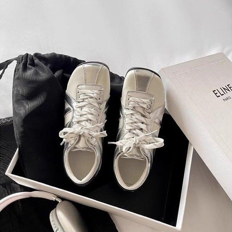 

Красные туфли-зебры с квадратным носком, новые весенние балетки на плоской подошве для женщин, женские повседневные кеды из мягкой кожи 42 серебряный