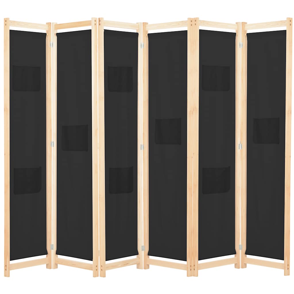 6 Panel Room Divider Black 240 X 170 X 4 Cm Fabric