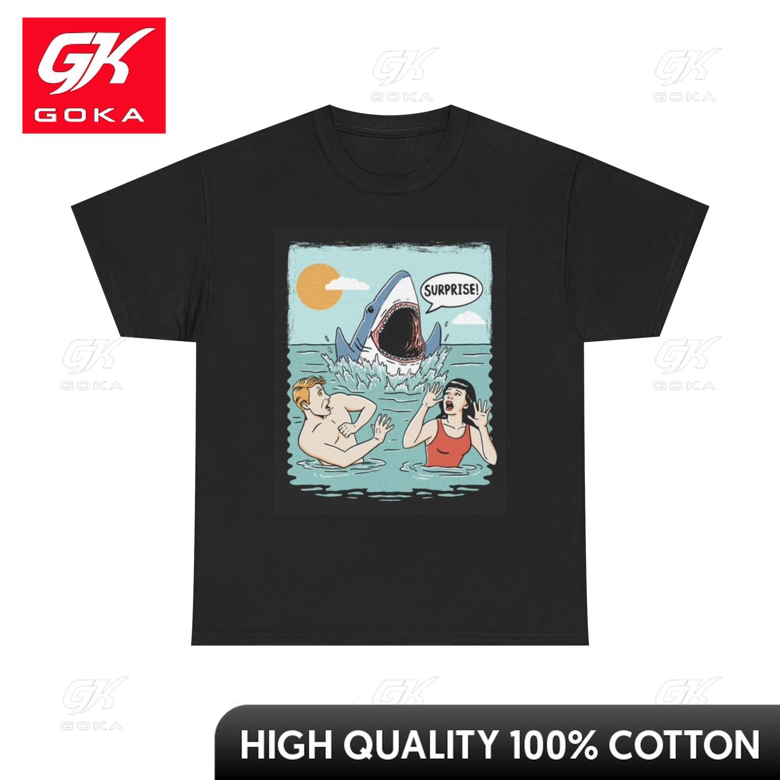 

Shark Surprise Graphic T Shirt Funny Cartoon Retro Art Unisex Heavy Cotton Organic Trendy Minimalist Tee Artistic Gift Tshirts S