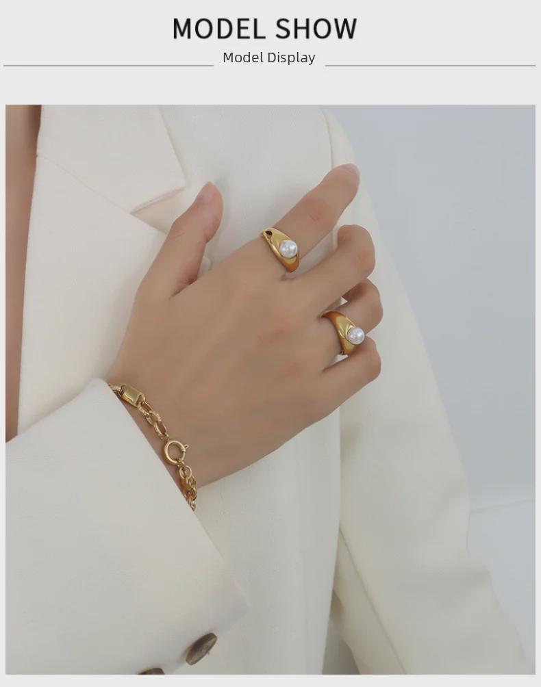 Bague rétro en titane plaqué or 18 carats avec perles françaises - Simple et élégante