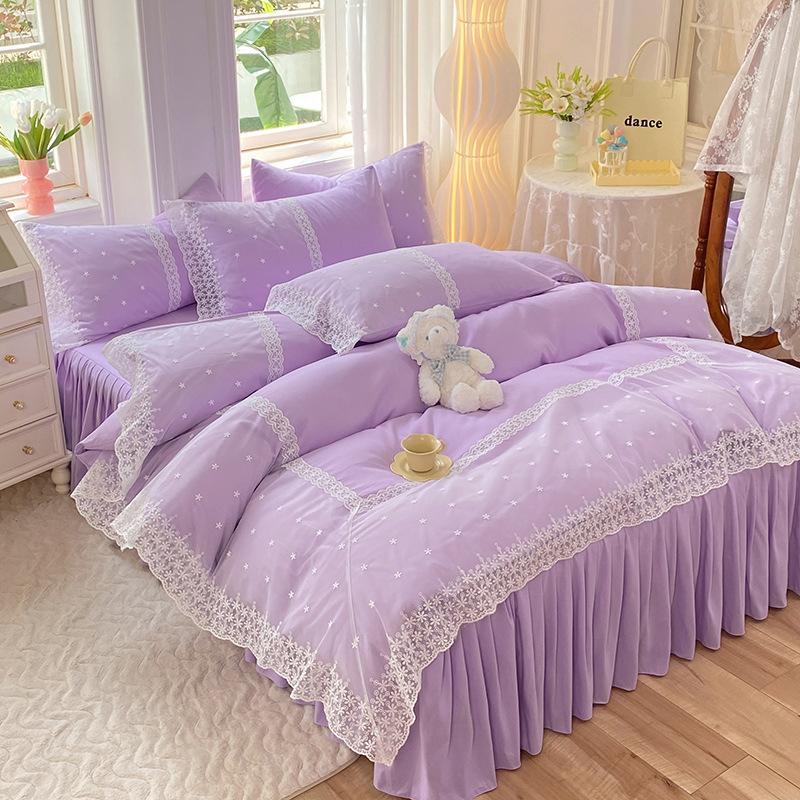 Princess Wind Grinding Four-piece Bed Skirt Lace Quilt Cover Bed Sheet Dormitory Three-piece Quilt Cover Bedding