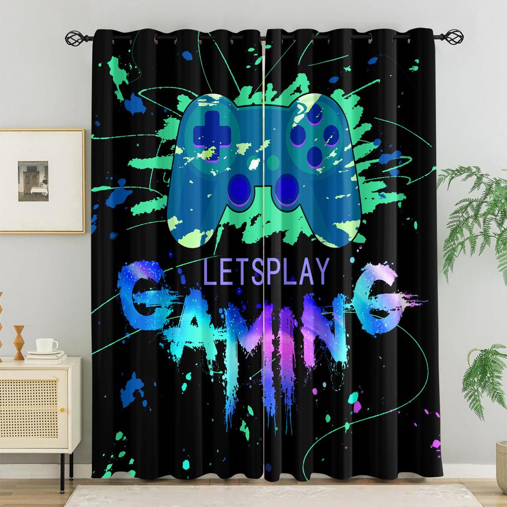 2Pcs Gamer Game Controller Pattern Printed Blackout Curtains Suitable For Bedroom Kitchen  Living Room Study Office Bathroom