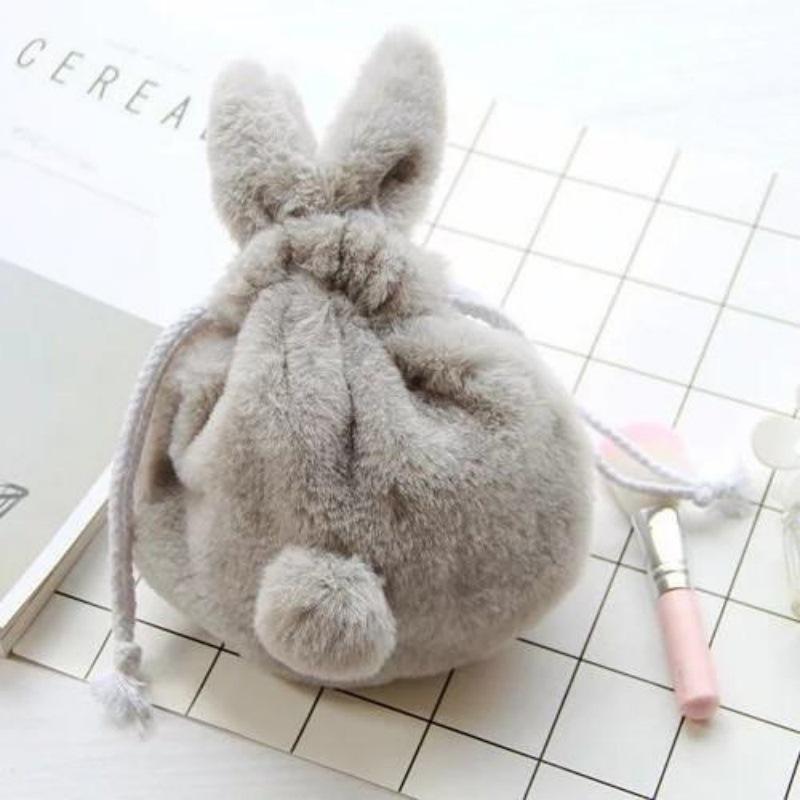 

1Pcs Pocket Drawstring Bag Cute Bunny Plush Rabbit Ear Pouch With Fluffy Tail-Like Tassel Sweet Kawaii Makeup Bag Accessory A1