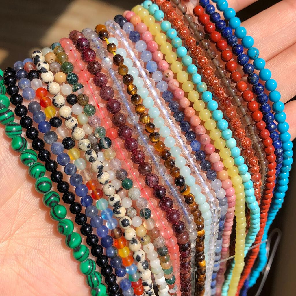 Natural Stone Beads Agates Jades Howlite Crystal Round Pony Tiny Beads for Jewelry Making Beadwork DIY Bracelet 2mm 3mm 15''