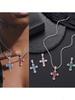 1 Punk/Hip-Hop Style Cross Glass Pendant Long Necklace, Suitable for Men's Party or Daily Wear, Men's Holiday Gift