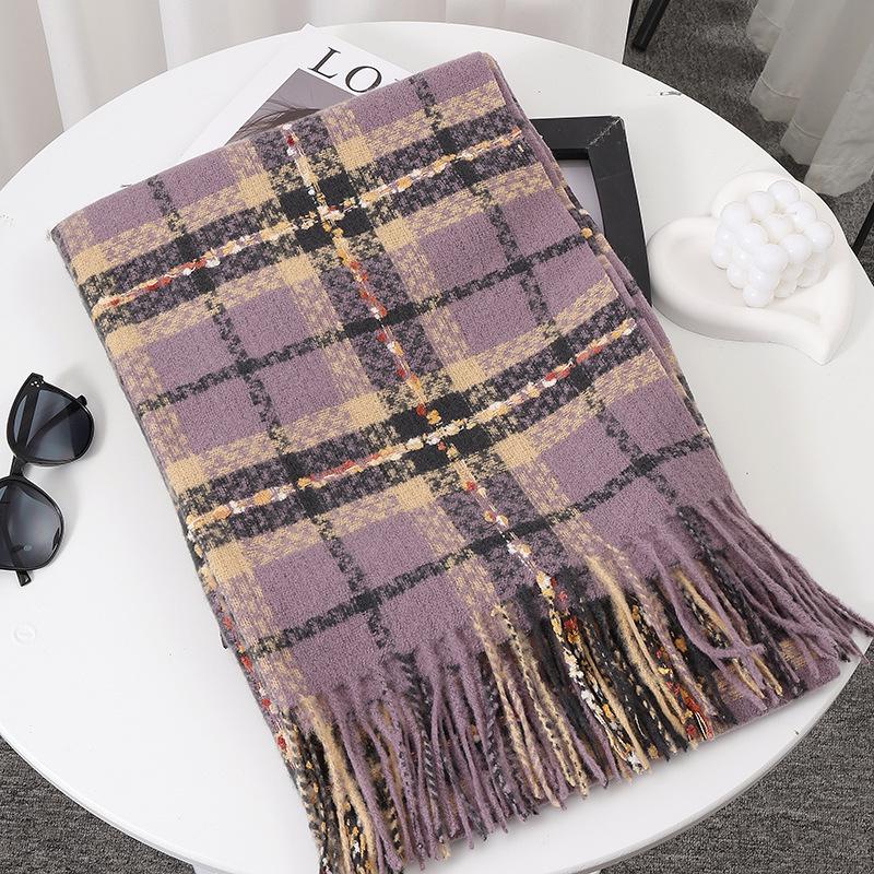 Women's Faux Cashmere Plaid Scarf - Korean Style, Thick & Warm Autumn/Winter Shawl