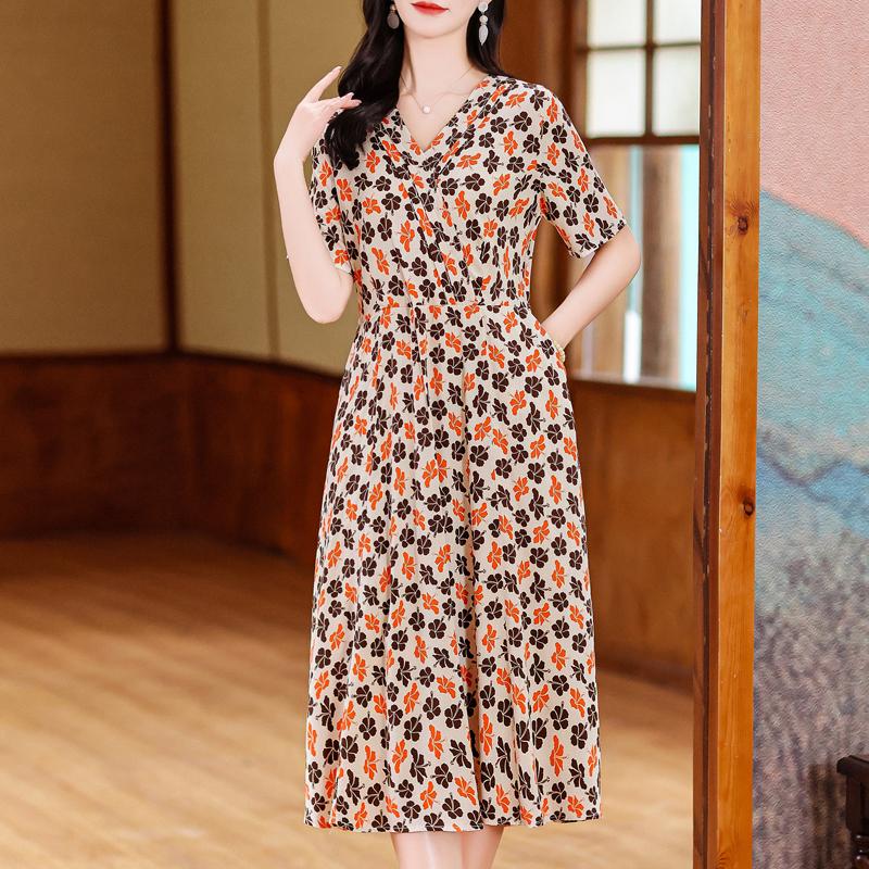 

Элегантные повседневные женские платья больших размеров, модные длинные платья с коротким рукавом и винтажным принтом, женская летняя одежда 3XL