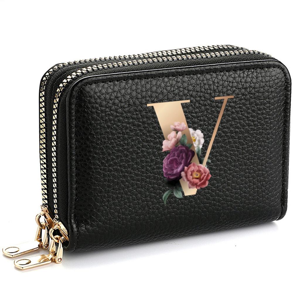 Portafoglio Portatessere da Donna, alla Moda, con Doppia Cerniera, Stampa di Lettere, Multi-Scomparto per Carte di Credito e Monete da Donna