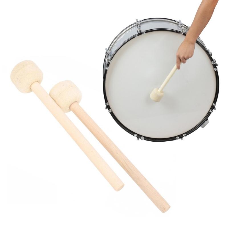Wood Handle Drumsticks Drum Mallet Stick with Felt Head Drum Mallets Percussion Stick for Marchings Band Snare Drum