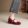2025 Office Lady Pumps Square Toe Block Heels  Buckle Strap Mixed Plus  Mary Janes Soft Women High-heeled Shoes