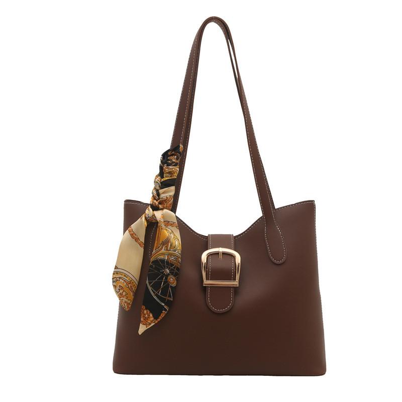 Shoulder Capacity Large Bag With Solid Color Design And Square Decor Buckle