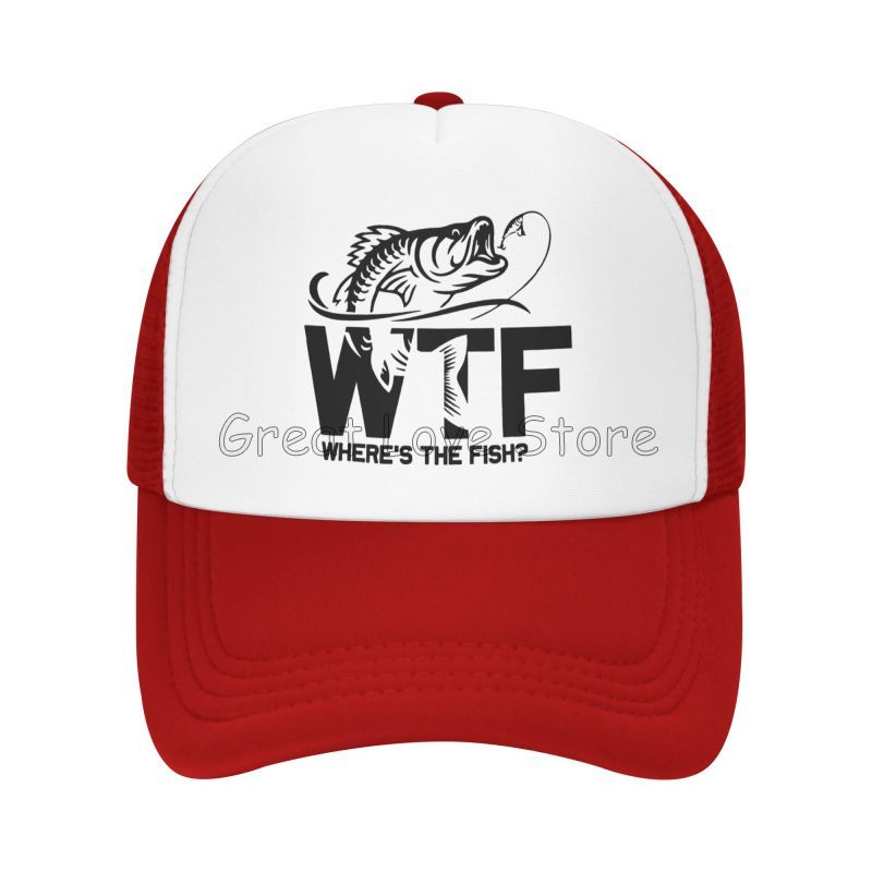 WTF Where's The Fish Print Mesh Baseball Cap Unisex Adjustable Snapback Caps Dad Fishing Hat Summer Sun Protection Hats