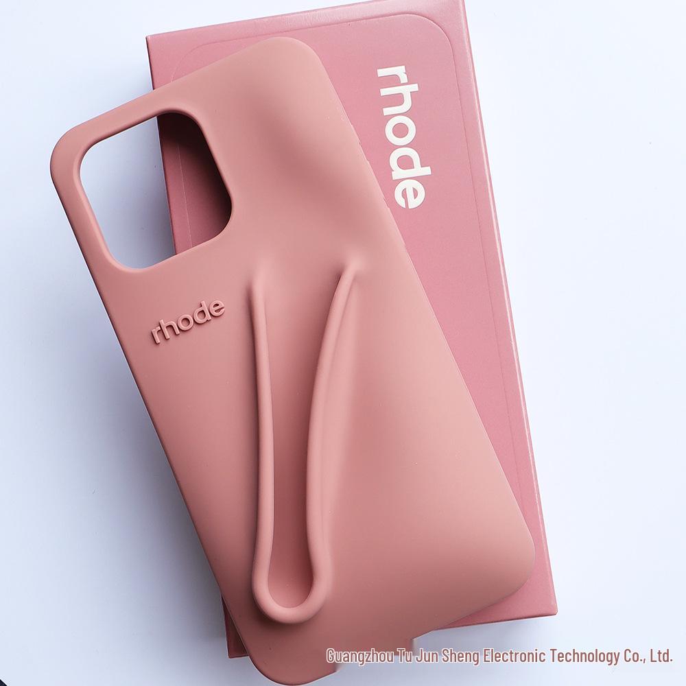Rhode Silicone Full-Coverage iPhone 13/14/15 Pro Max Case with Lipstick Lip Gloss Design