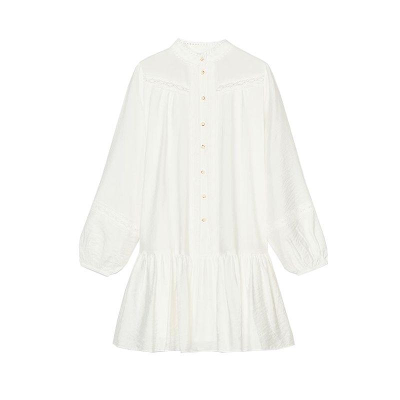 Spring Women Clothes Casual Style Mid-Length Round Neck Long Sleeve Floral Embroidery Mini Dress 3897067