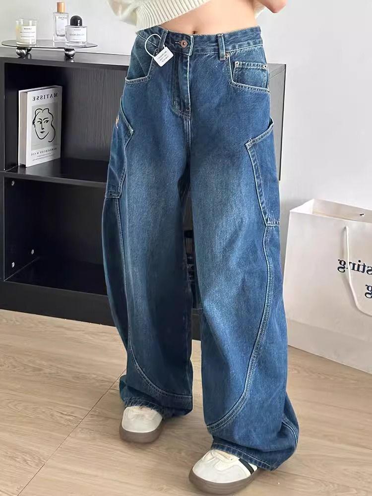 

Джинсы-скинни 3D-силуэта больших размеров: Женские осенние прямые драпированные брюки 2XL синий