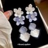 Silver Needle Blue Oil Dripping Flower Stud Earrings Elegant and Cool Earrings Light Luxury High-end Earrings Design Sense Niche Women