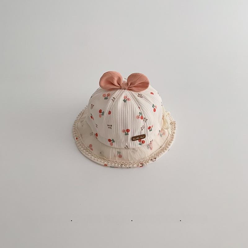 Baby Girl Floral Bucket Hat With Bowknot And Double Cherry Pattern Stylish Sun Hat For Infants And Toddlers