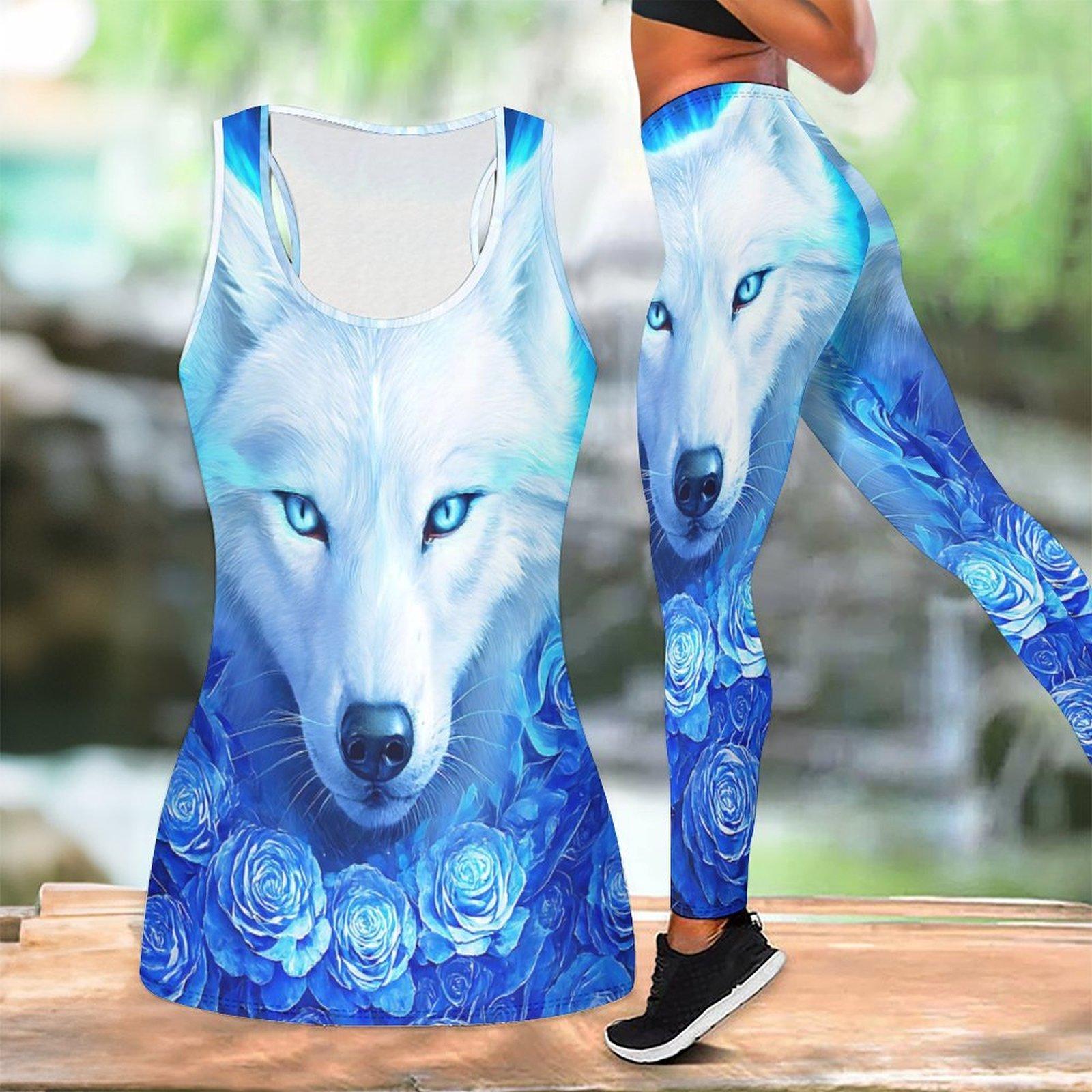 

Wild Wolf Pattern Print Yoga Outfit for Women Fashion Workout Leggings Fitness Sports Casual Yoga Set Sports Suit 8XL синій