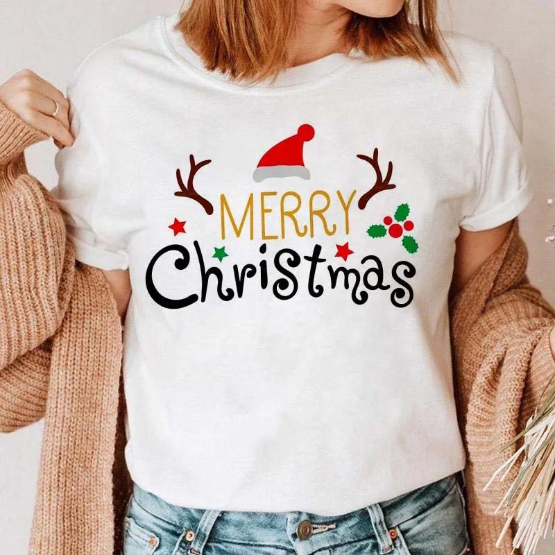 

Maycaur Cute SnowUnisex Merry Christmas Womens Tshirt Cartoon Pattern Printed Black Tshirt 90s Fashion Girls Christmas Gift Top S