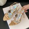 Luxury Rhinestone Heeled Sandals Women Fashion Pointed Toe Ankle Strap Buckle Brand Designer Shoes Elegant Banquet High Heels
