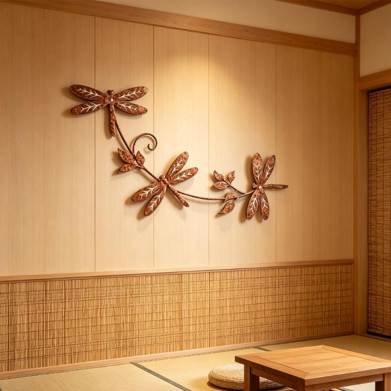 3D Metal Dragonflies Wall Art Hanging Decoration Wrought Iron Wall Hanging Sculpture Garden Homes Party Decoration