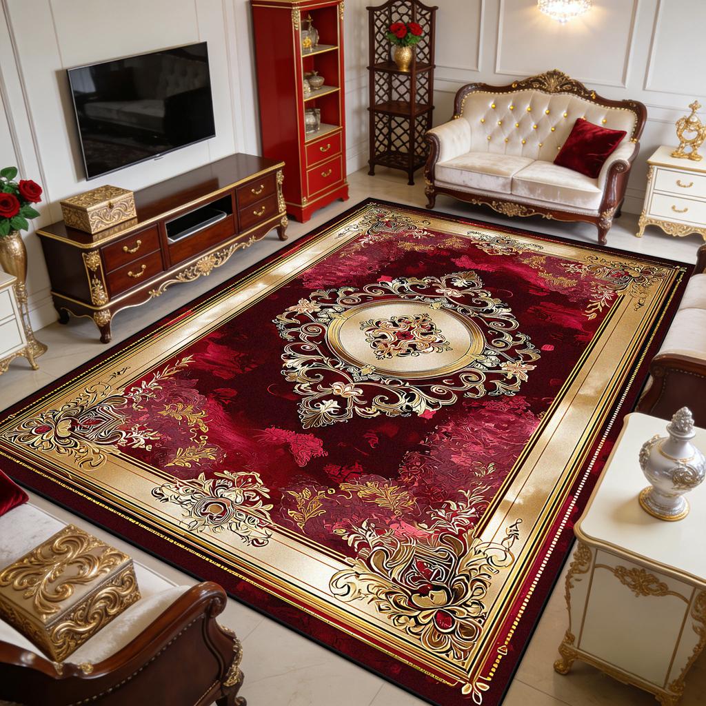 Red European Luxury Fluffy Carpet for Living Room Decoration Bedroom Outdoor Easy Clean Rug Non-slip Short Velvet Sofa Floor Mat